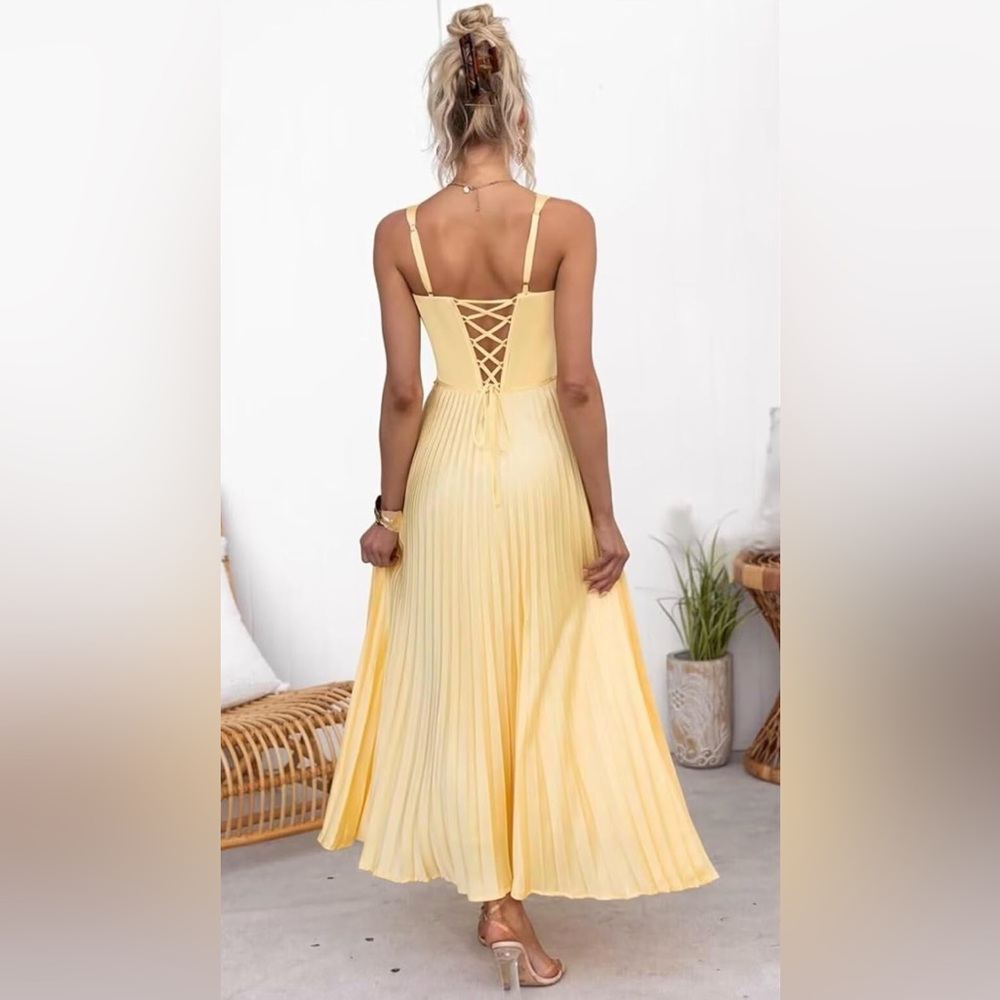 Satin Pleated corset lace up back Dress nwt - Picture 3 of 5